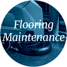 The words "flooring maintenance" over a photo of a floor cleaner